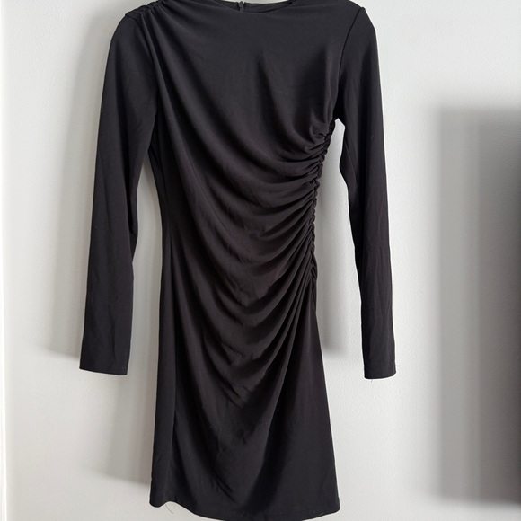 Zara Black Ruched Long Sleeve Dress - Picture 2 of 6
